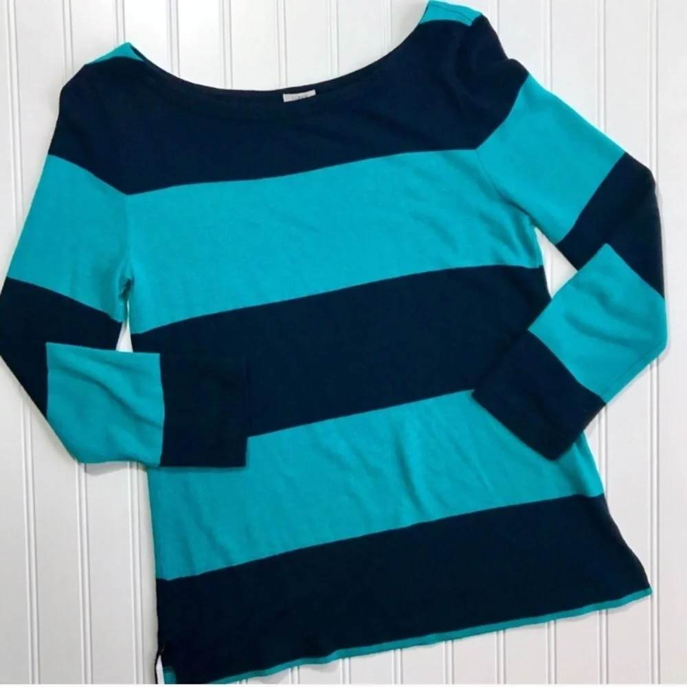 J.Crew Aqua & Navy Wide Stripe Boatneck Tee – XS {G29}